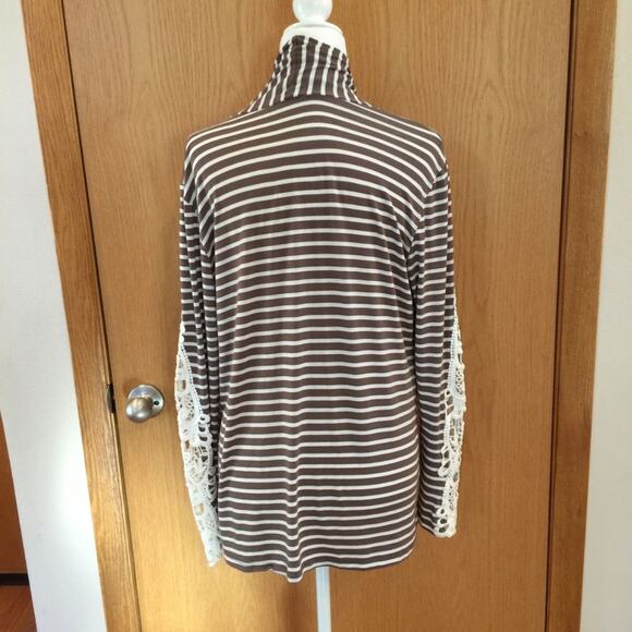Taupe Striped Knit Open Lightweight Cardigan M - Picture 4 of 7